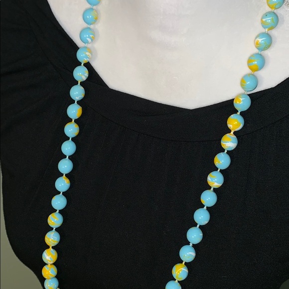 Necklace Blue , yellow and white - Picture 4 of 8